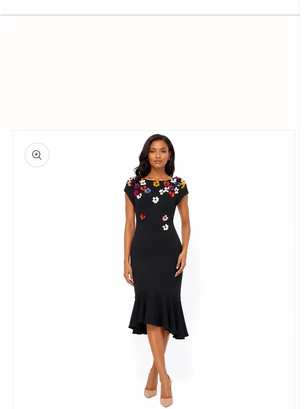 Theia Black Floral Multicolor 3D Embellished Cocktail Curve Loving Dress Size 8
